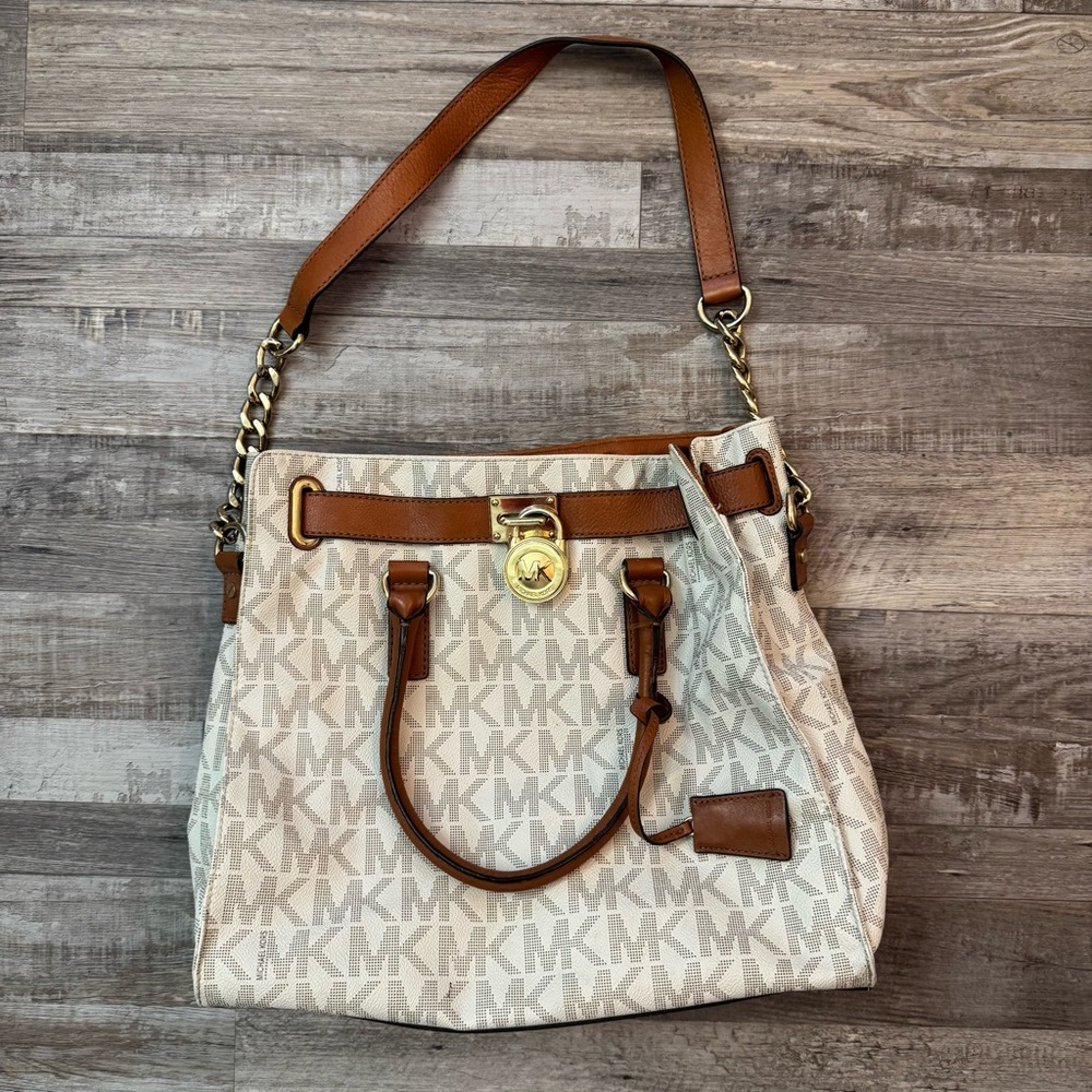 Michael Kors White and Brown Shoulder Bag